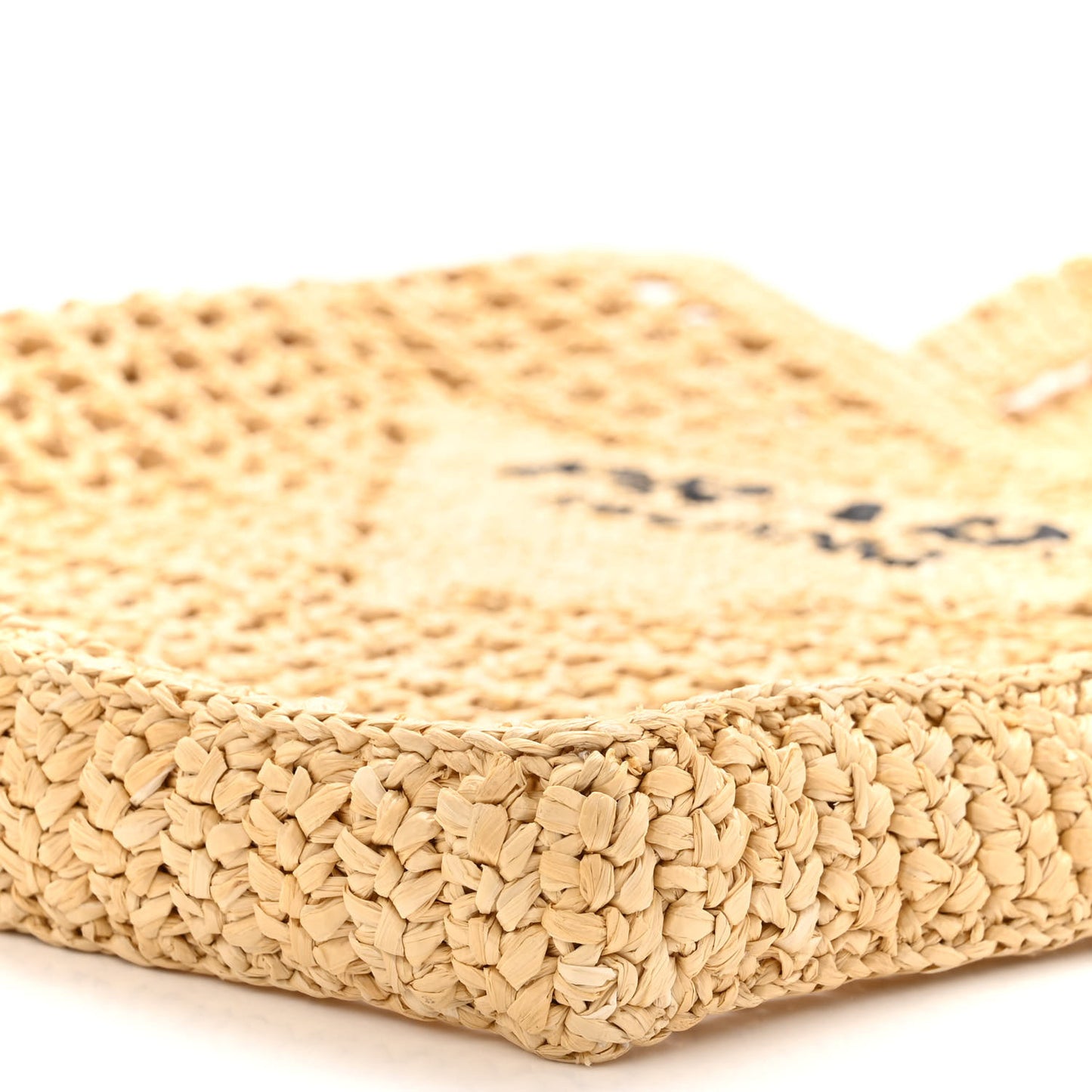 Yarn Raffia Effect Crochet Logo Embroidered Tote Bag Naturale