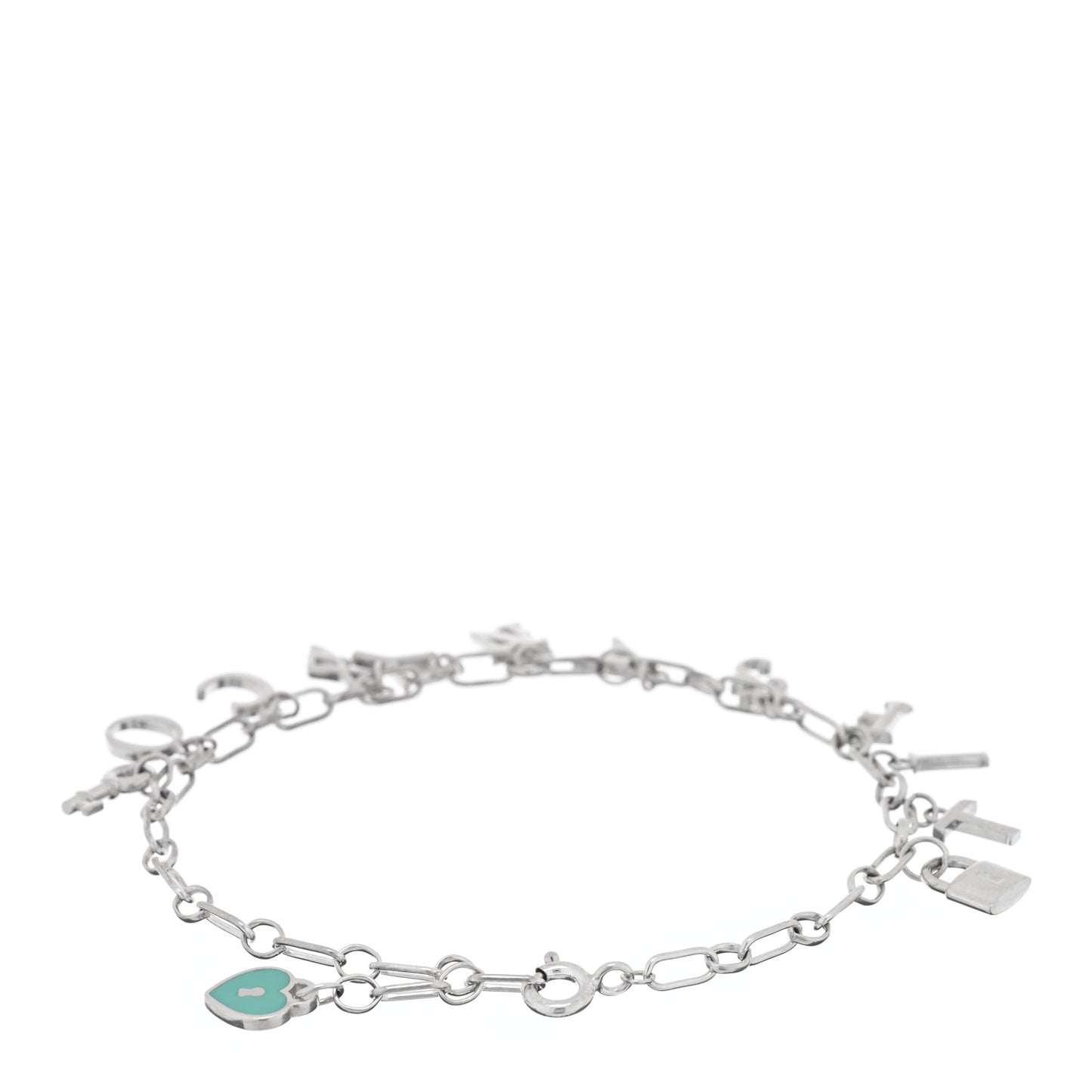 Sterling Silver Enamel Love Notes Logo Charm Bracelet Blue