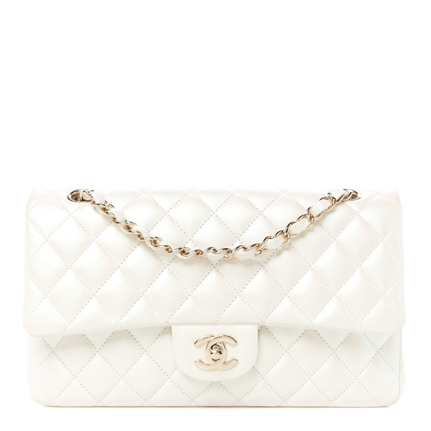Chanel Iridescent Lambskin Quilted Medium Double Flap Ivory 1 of 11