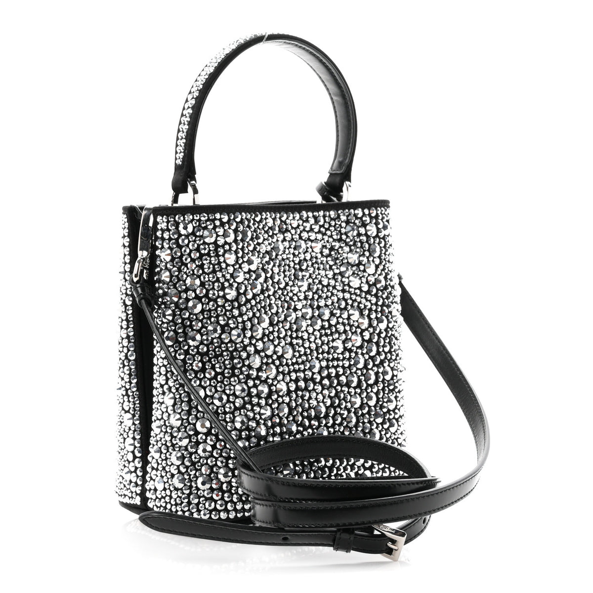 Satin Crystal Small Panier Bucket Bag Metal