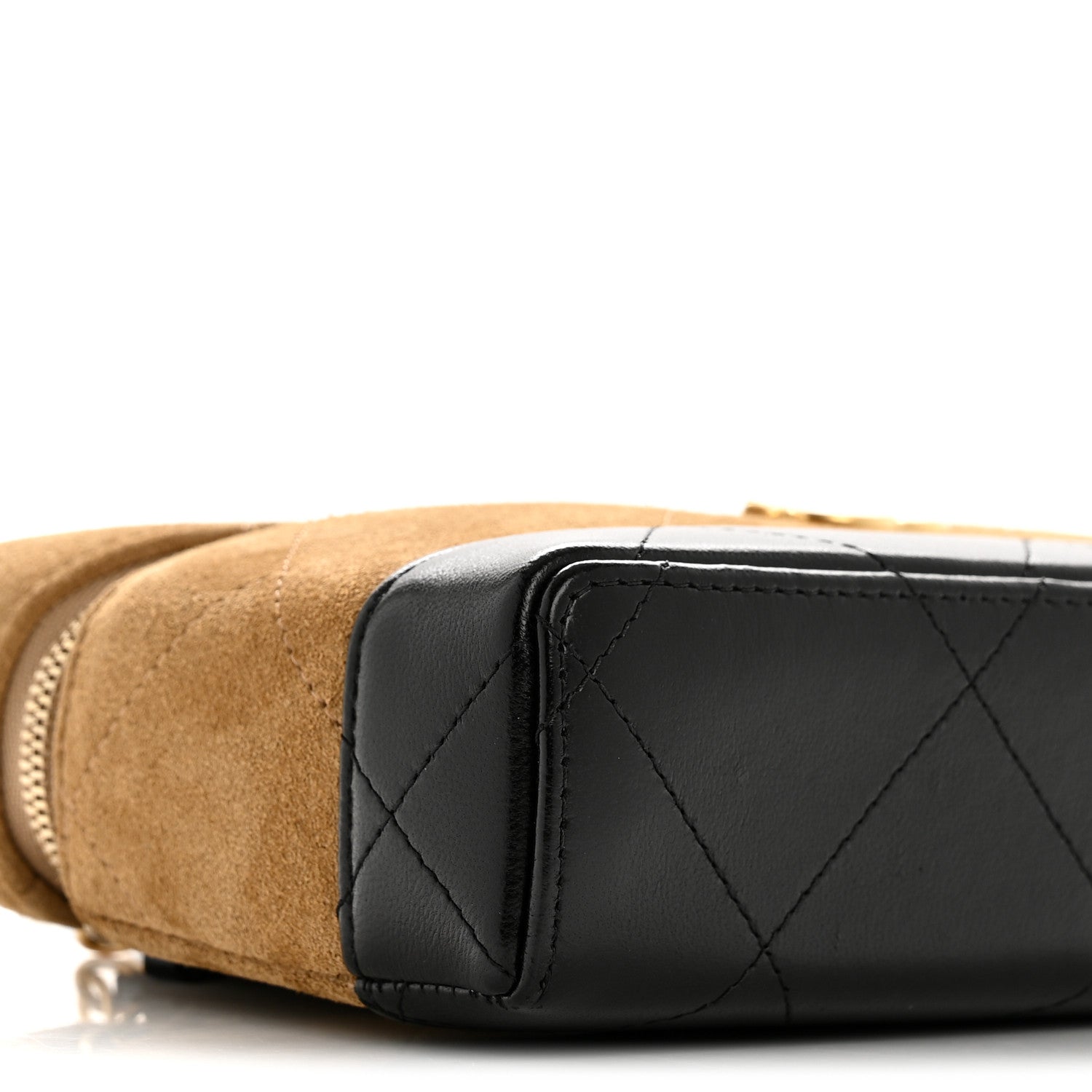 Chanel Suede Calfskin Shiny Lambskin Quilted Top Handle Slim Vanity Case With Chain Beige Black 9 of 11