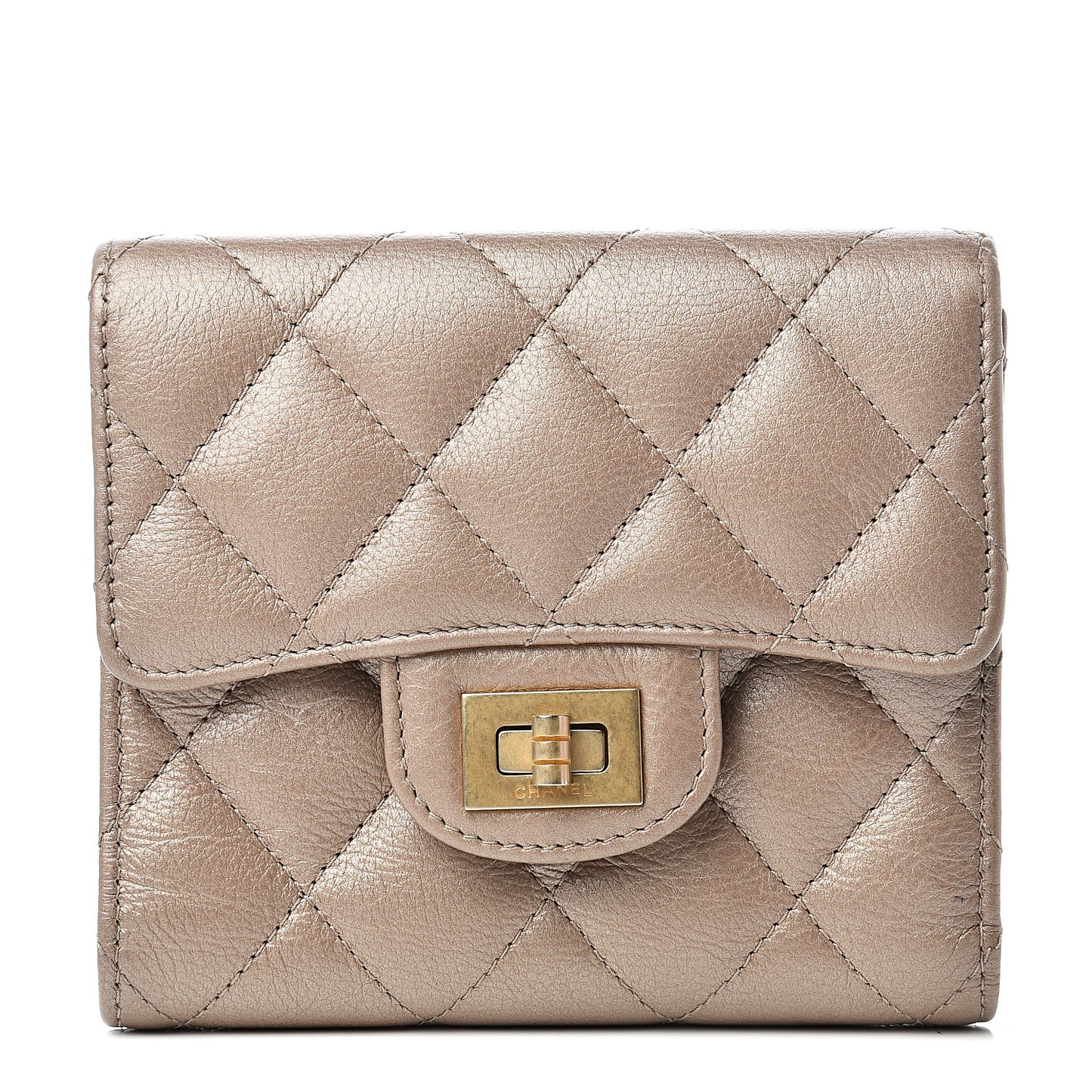 Metallic Calfskin Quilted 2.55 Reissue Compact Flap Wallet Gold