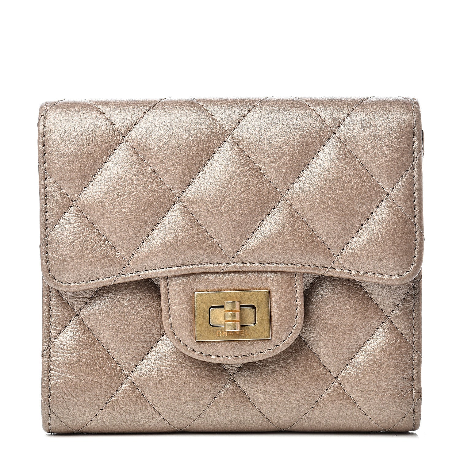Chanel Metallic Calfskin Quilted 2.55 Reissue Compact Flap Wallet Gold 1 of 9