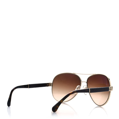 Chanel Lambskin Quilted CC Aviator Sunglasses Brown Gold 4 of 9