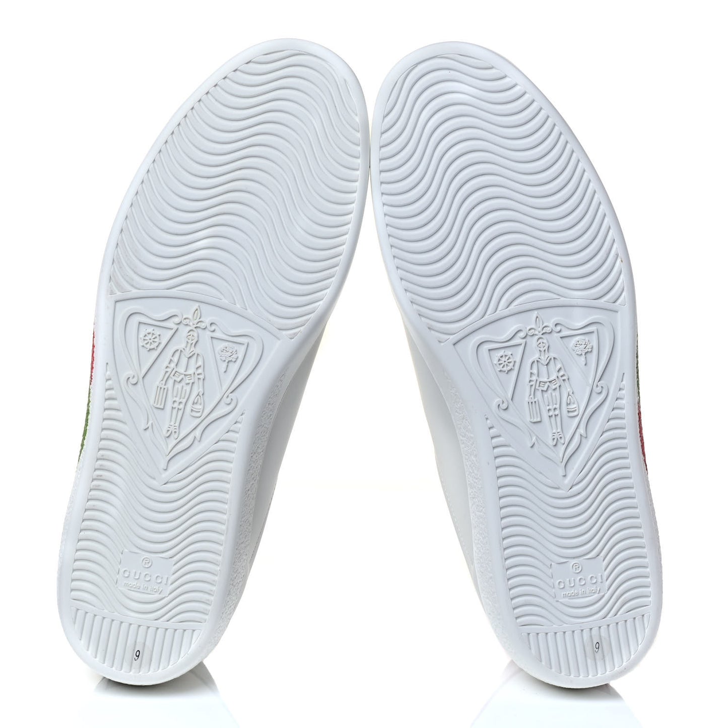 Calfskin Interlocking G Mens New Ace Sneakers 9 White Red Flame Green