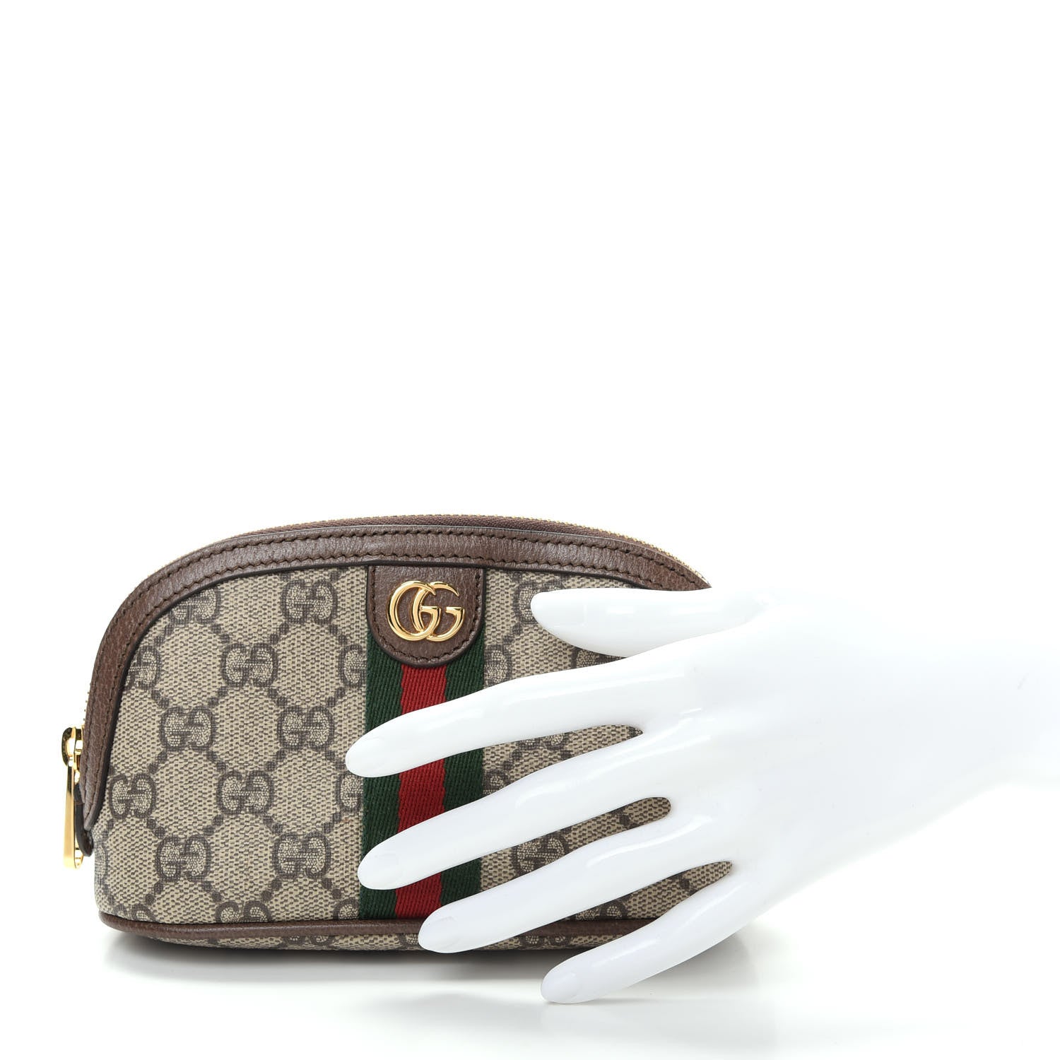 Gucci GG Supreme Monogram Textured Calfskin Web Medium Ophidia Cosmetic Case Beige Ebony New Acero 2 of 7