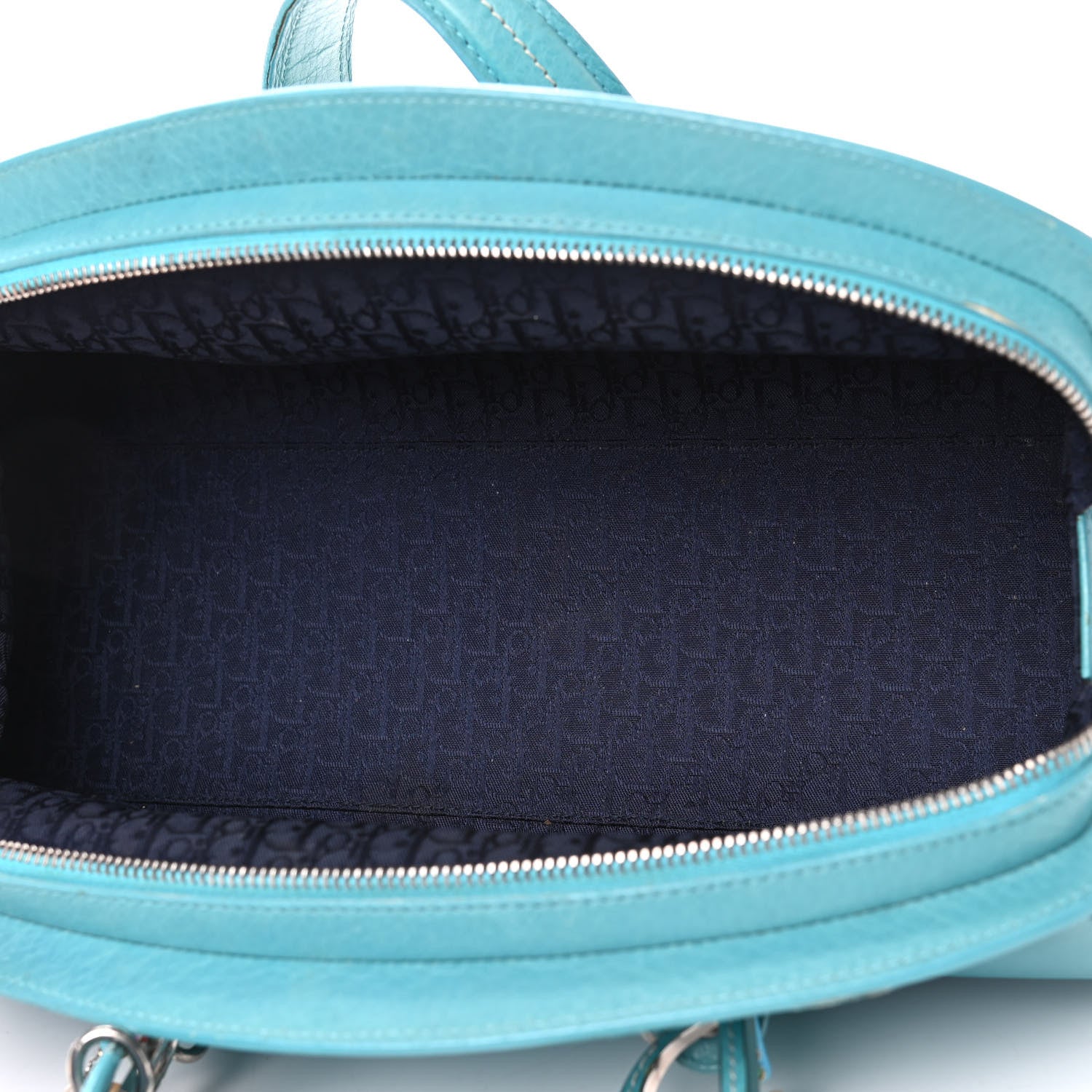 Christian Dior Calfskin Butterfly Pearls Frame Satchel Blue 4 of 13