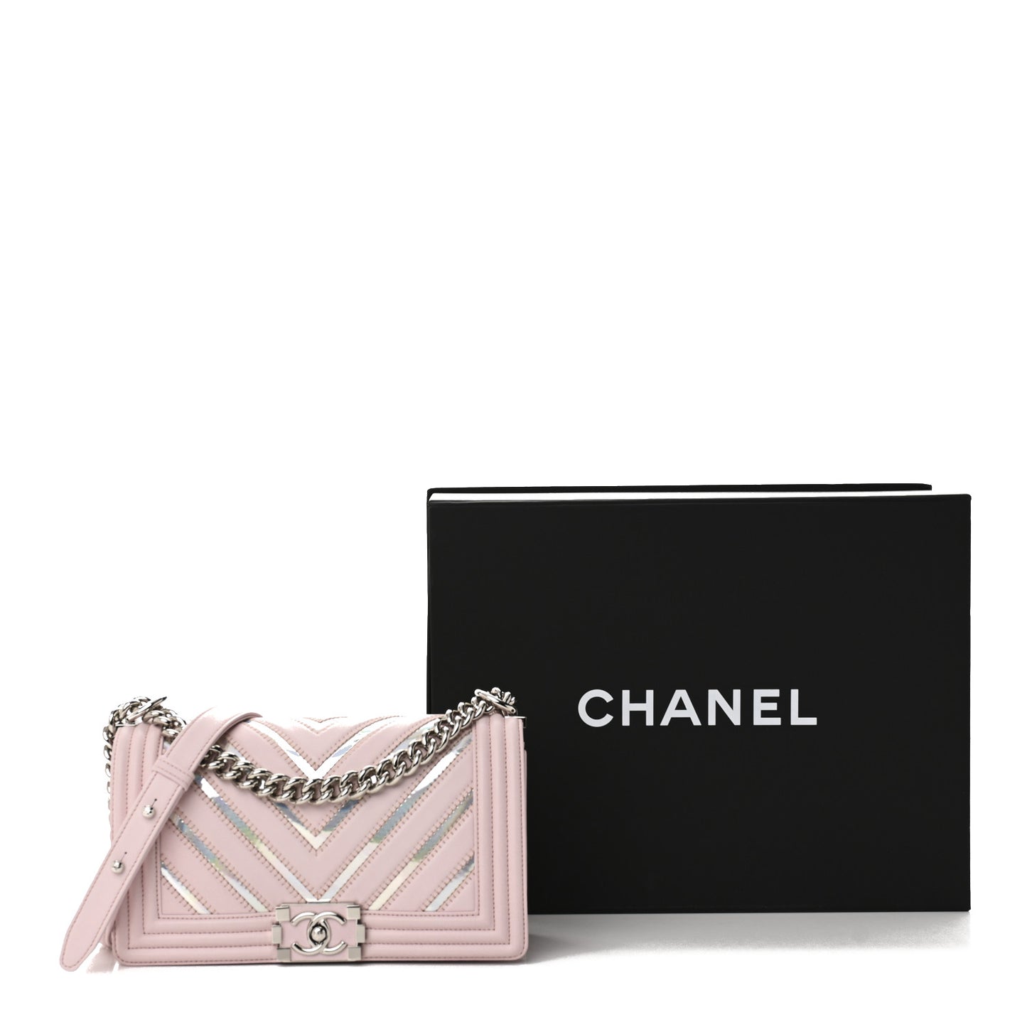 Lambskin Iridescent PVC Chevron Quilted Medium Boy Flap Pink Silver