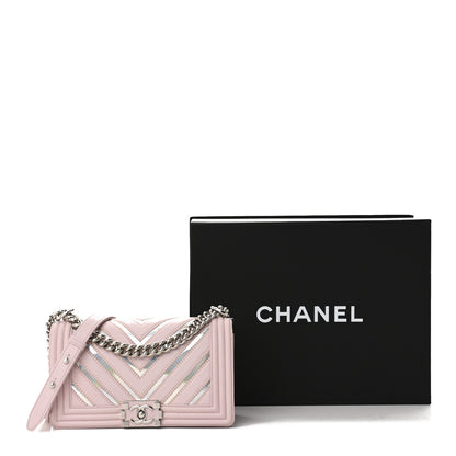 Chanel Lambskin Iridescent PVC Chevron Quilted Medium Boy Flap Pink Silver 11 of 11
