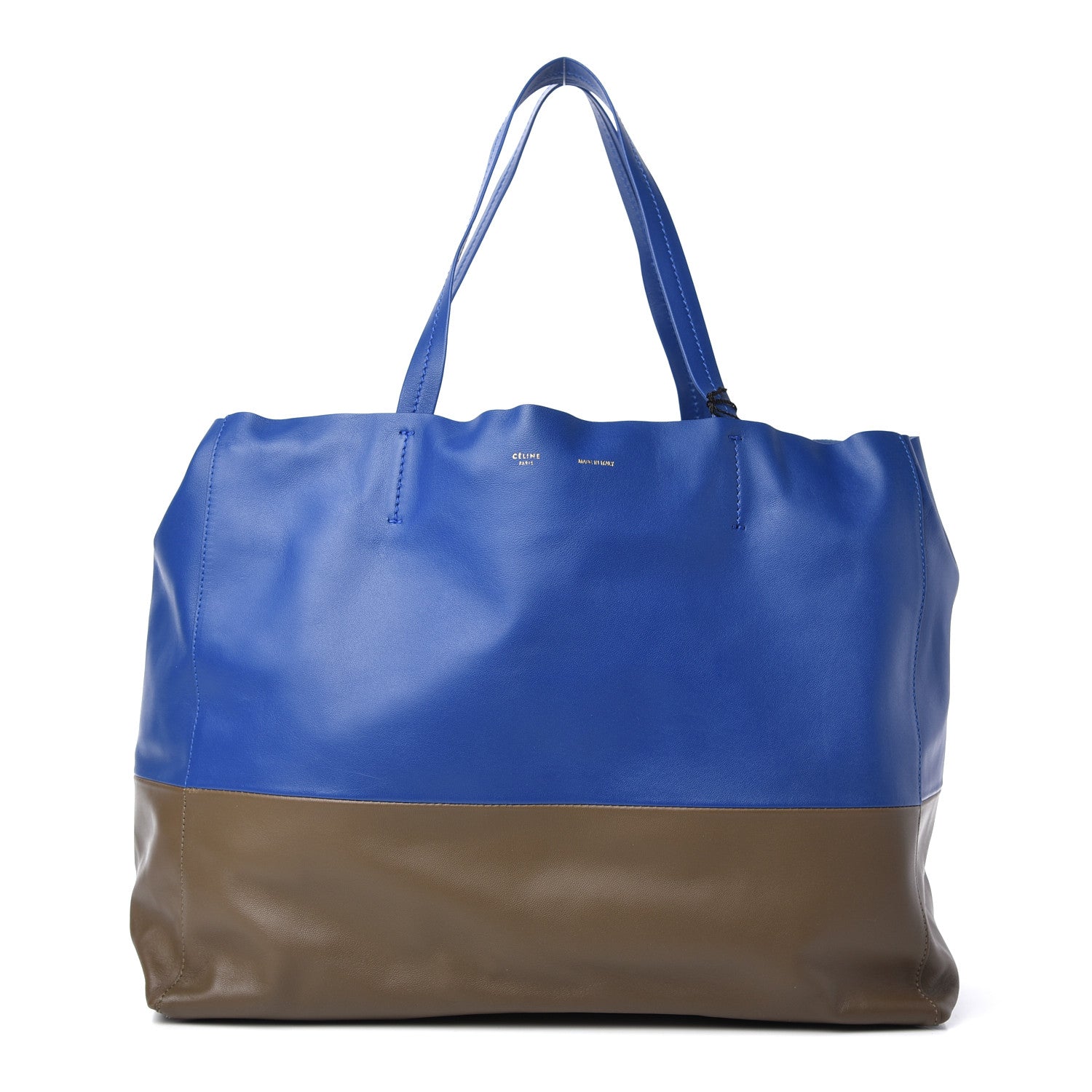 Celine Lambskin Horizontal Bi-Color Cabas Royal Blue Khaki 1 of 9