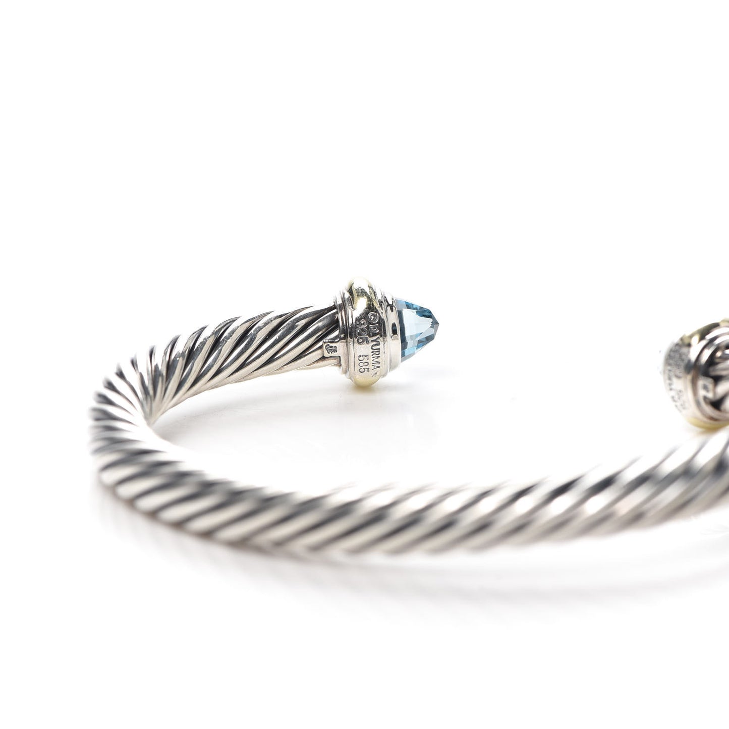 Sterling Silver 14K Yellow Gold Blue Topaz 7mm Cable Classics Bracelet