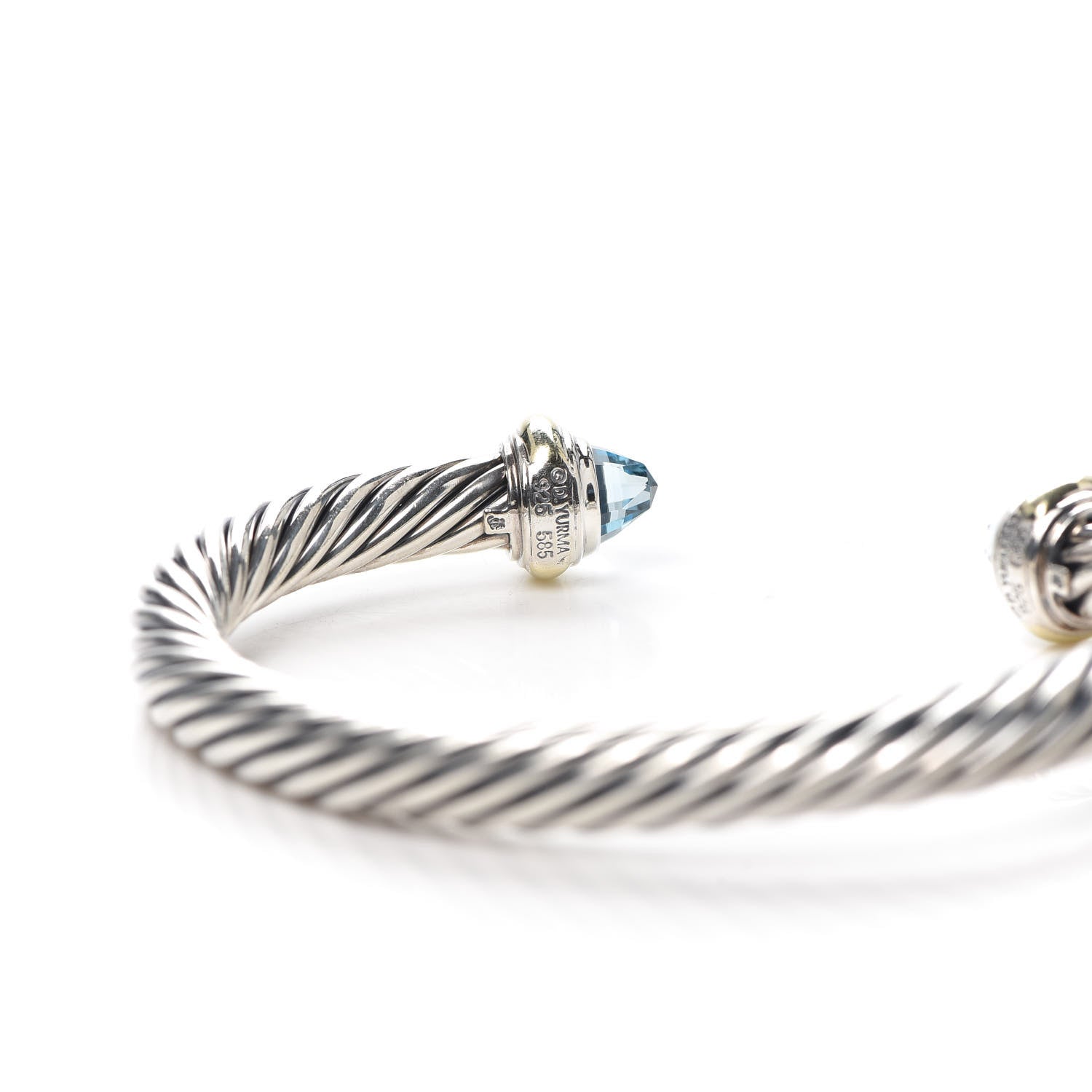 David Yurman Sterling Silver 14K Yellow Gold Blue Topaz 7mm Cable Classics Bracelet 4 of 4