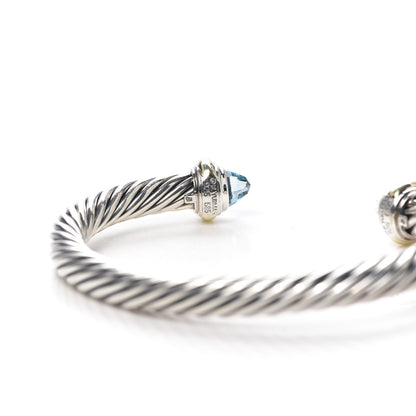 David Yurman Sterling Silver 14K Yellow Gold Blue Topaz 7mm Cable Classics Bracelet 4 of 4
