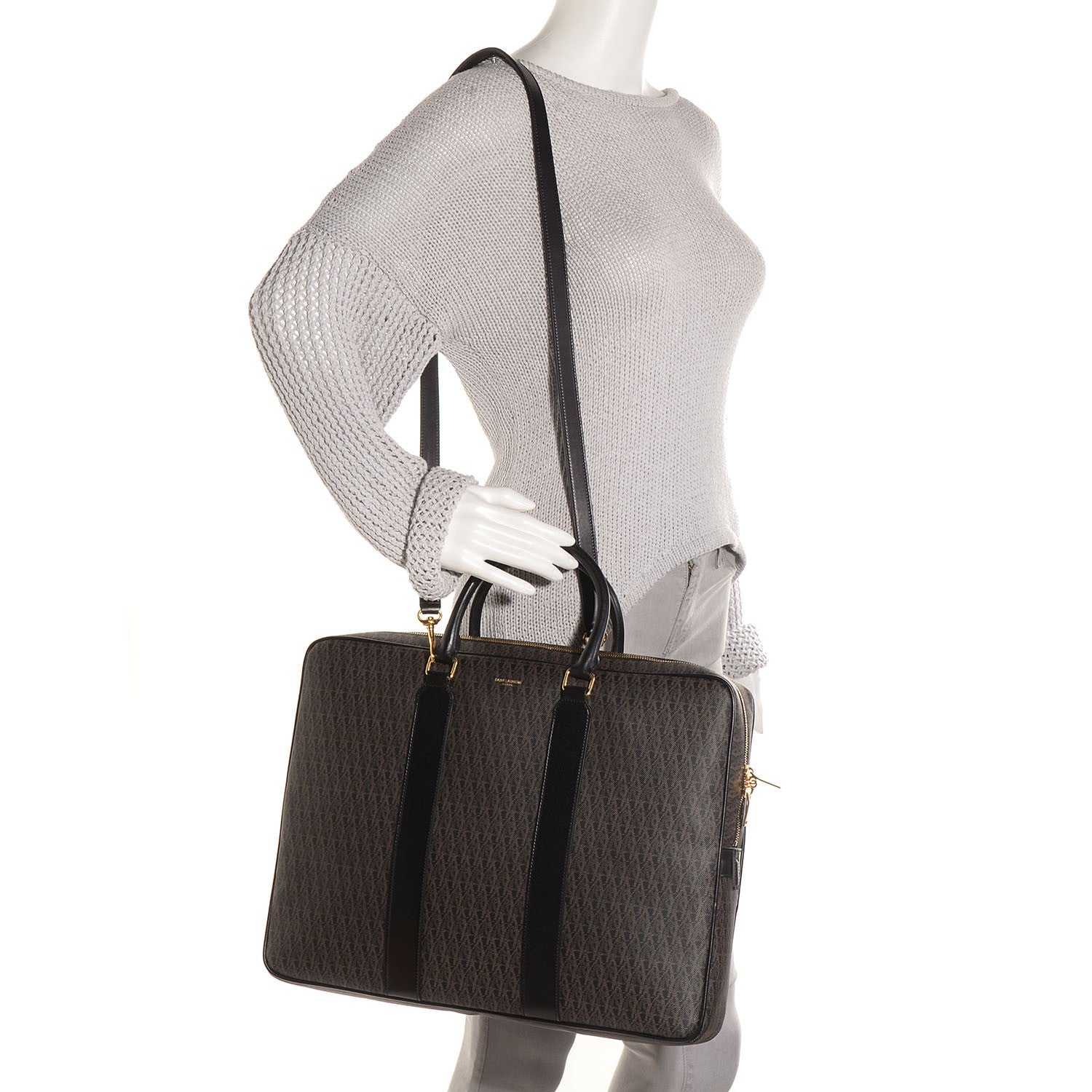 Saint Laurent Toile Classic Monogram Flat Briefcase Black 2 of 9