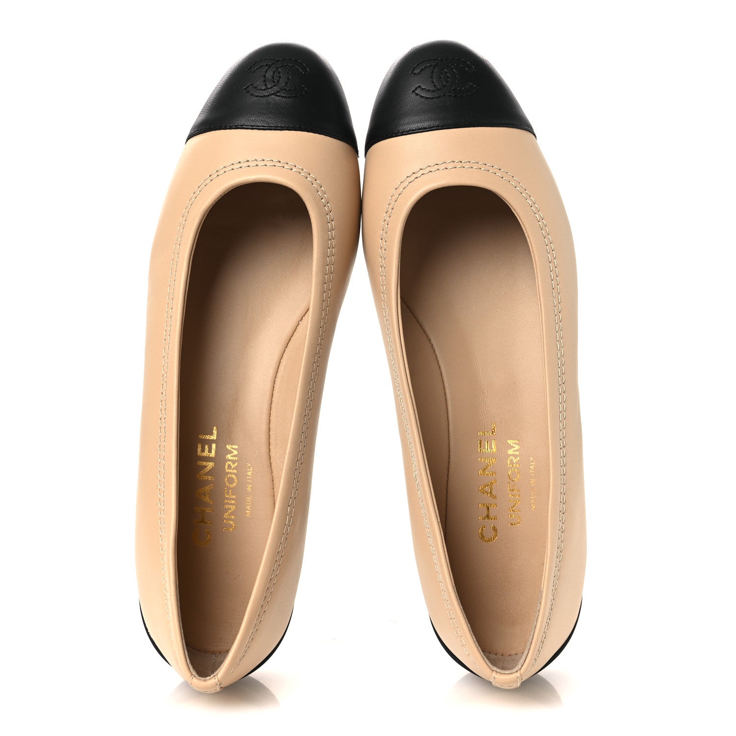 Chanel Lambskin Cap Toe CC Uniform Ballerina Flats 37 Beige Black 2 of 11
