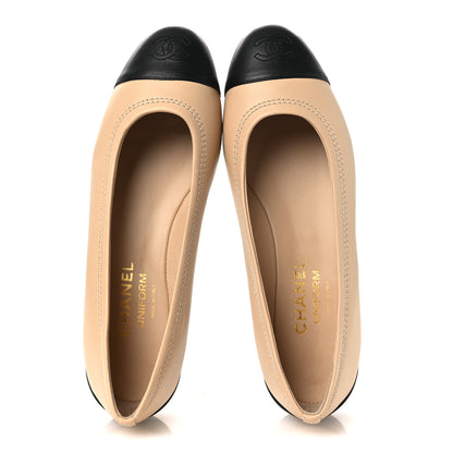 Chanel Lambskin Cap Toe CC Uniform Ballerina Flats 37 Beige Black 2 of 11