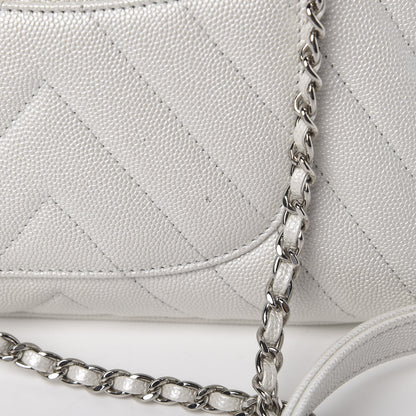 Chanel Iridescent Caviar Chevron Quilted Mini Coco Handle Flap White 13 of 14