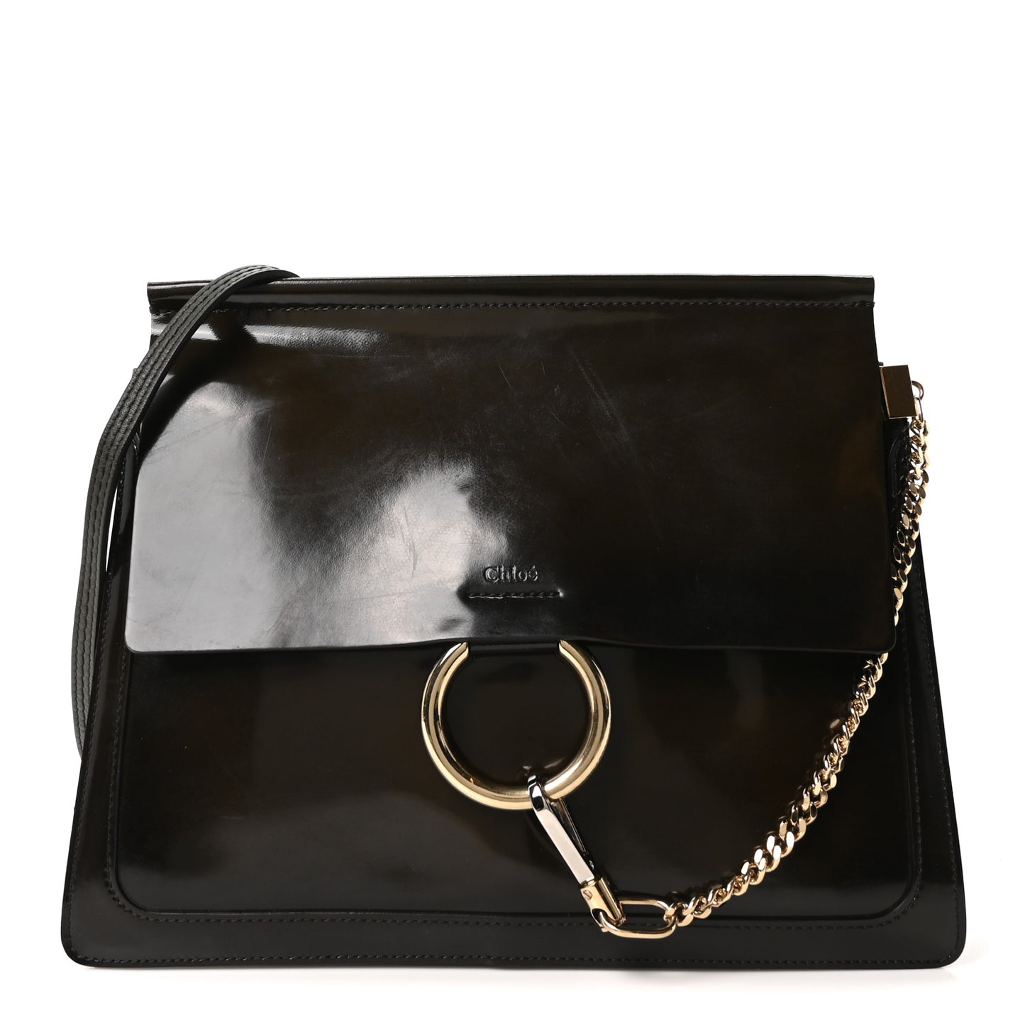 Patent Medium Faye Shoulder Bag Deep Forest