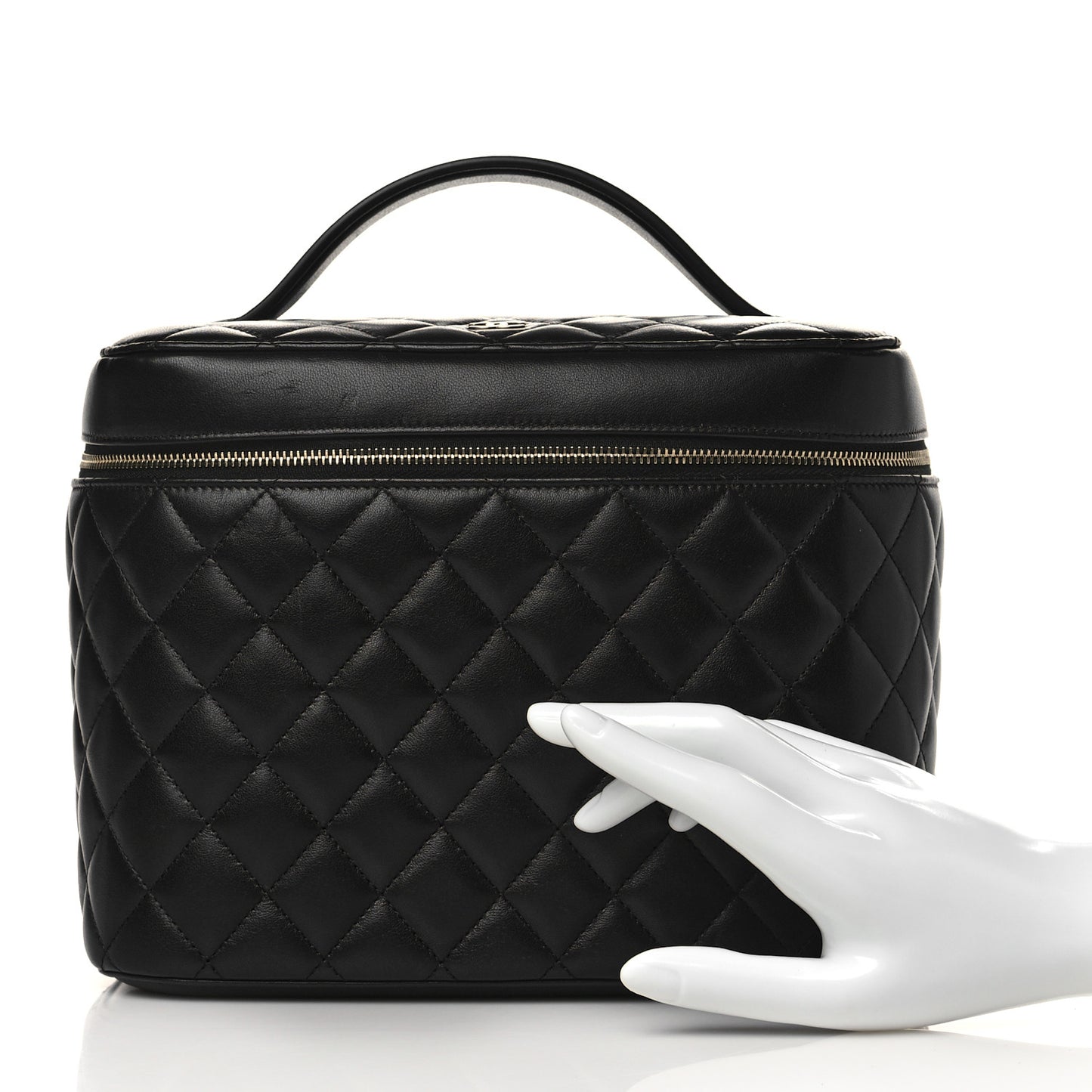 Lambskin Quilted Large Vanity Pouch Black