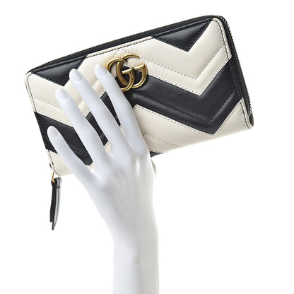 Gucci Calfskin Matelasse GG Marmont Zip Around Wallet Black White 2 of 8