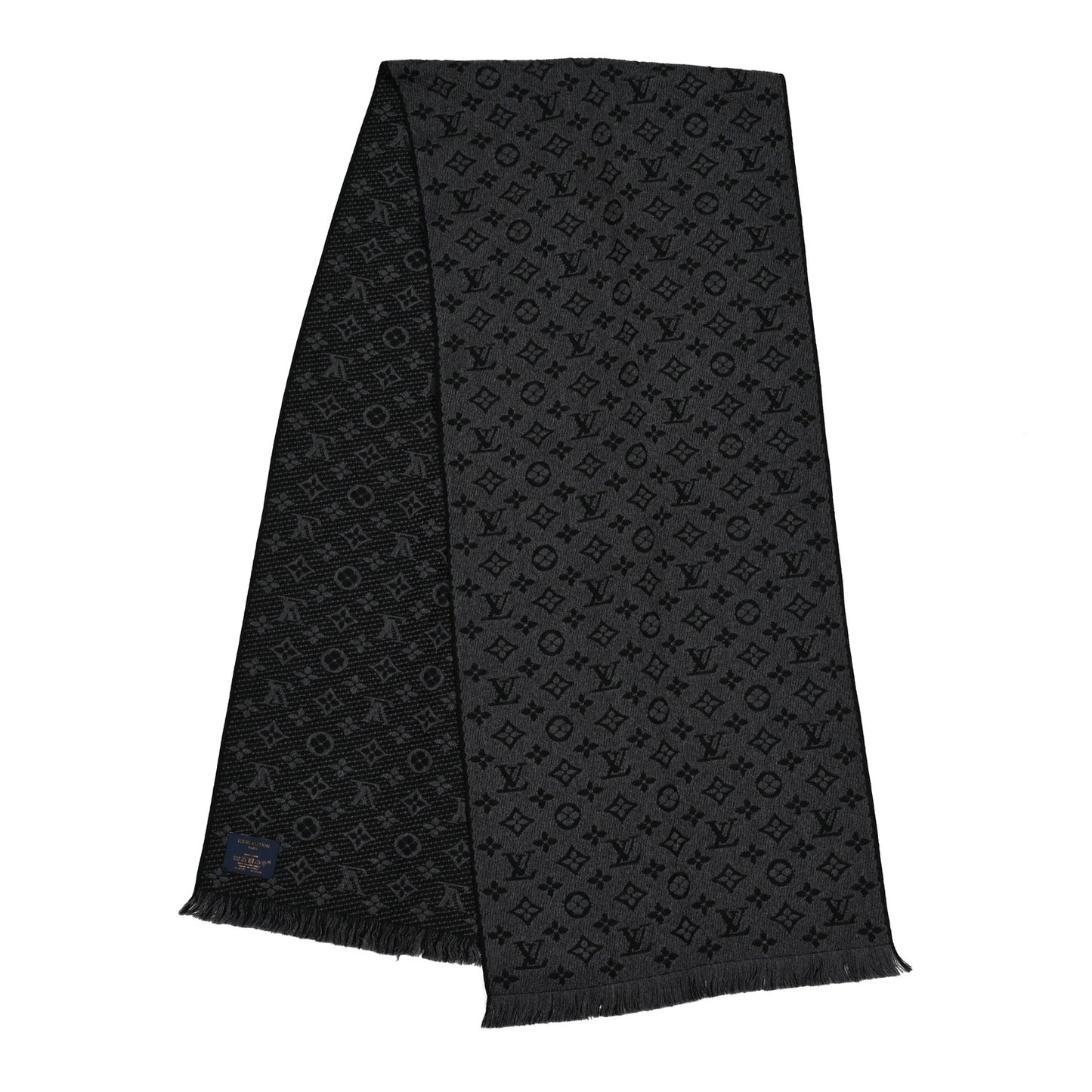 Wool Monogram Classic Scarf Charcoal Grey