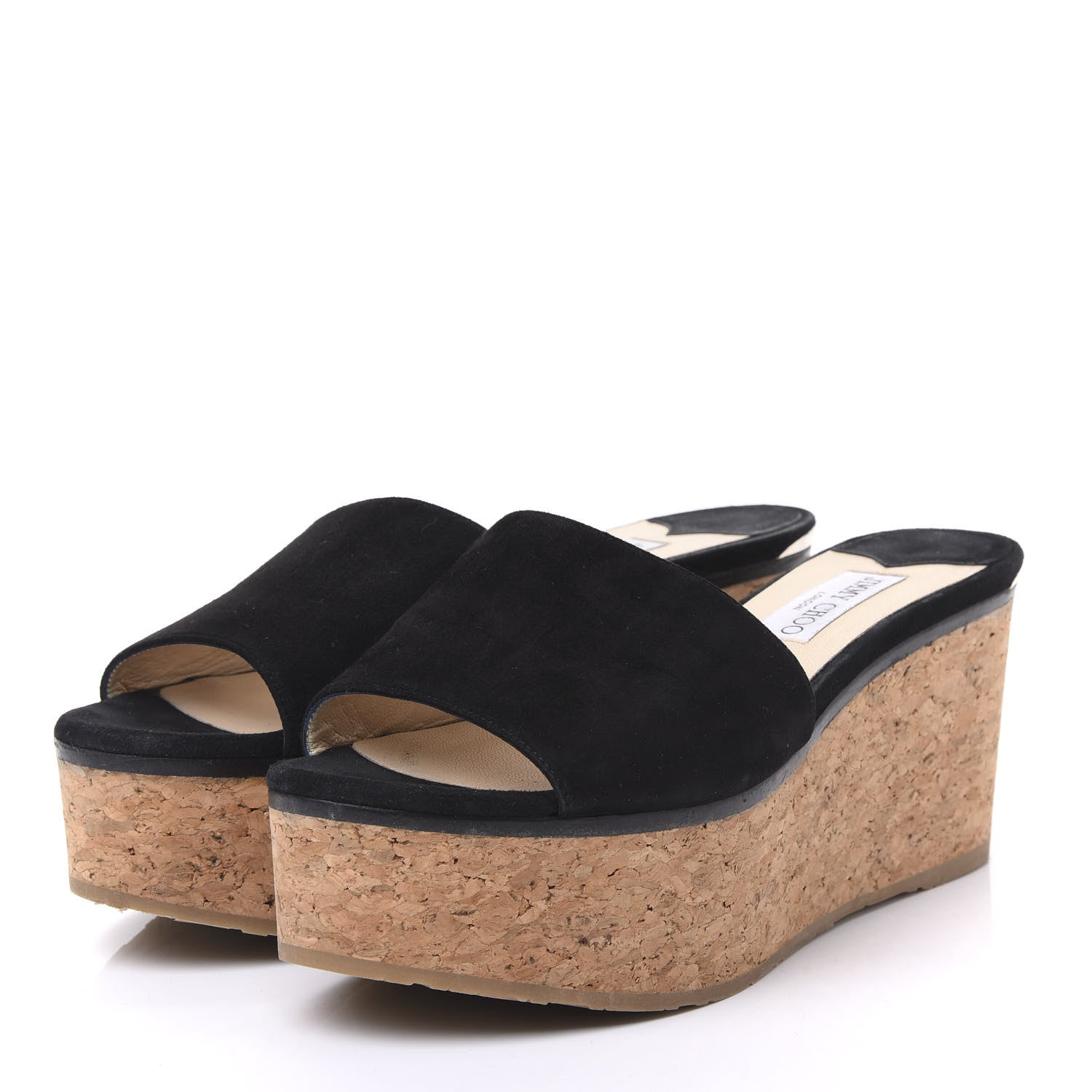 Jimmy Choo Suede Cork DeeDee Platform Wedge Slide Sandals 40 Black 2 of 9