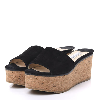 Jimmy Choo Suede Cork DeeDee Platform Wedge Slide Sandals 40 Black 2 of 9