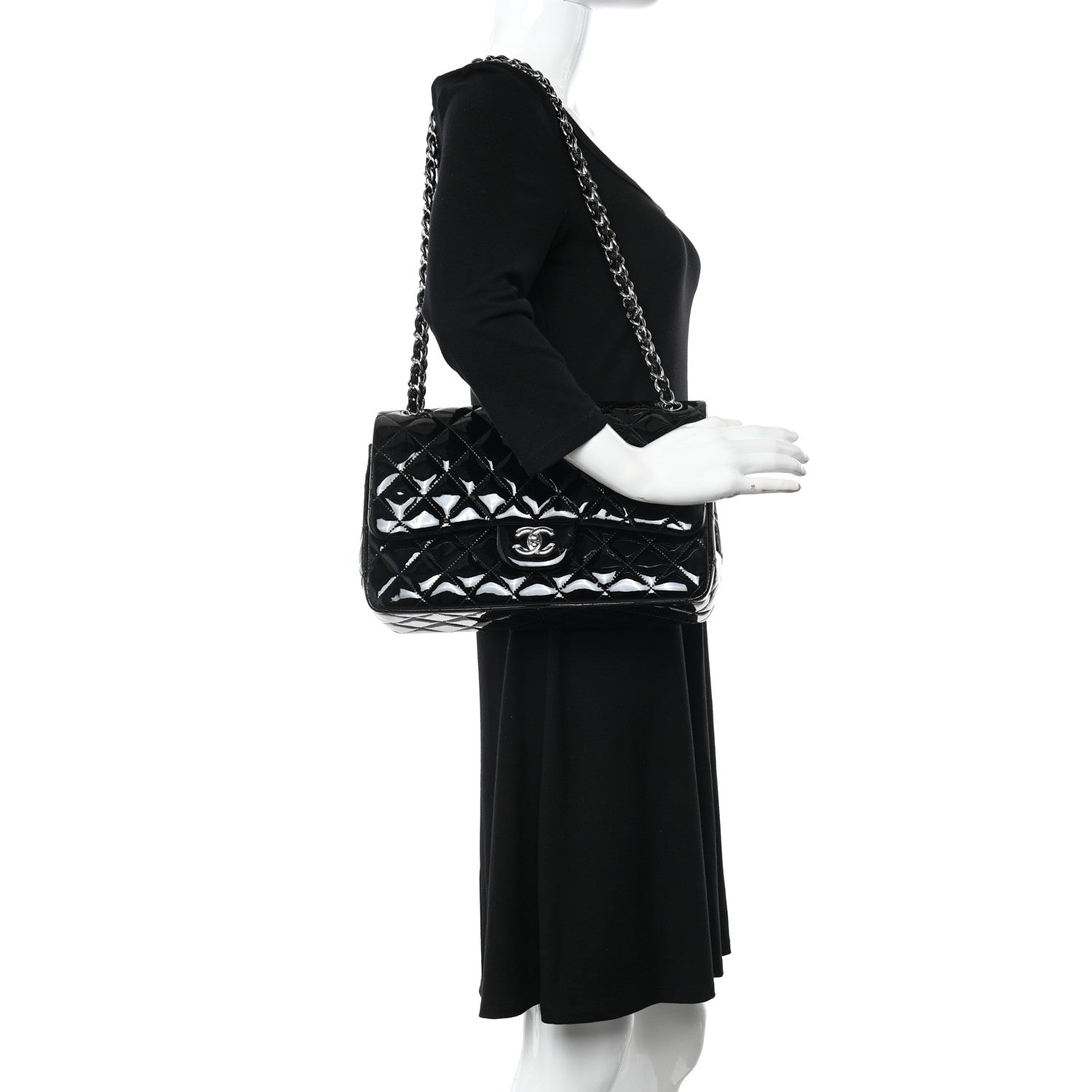 Chanel Patent Quilted Jumbo Double Flap Black 2 of 10