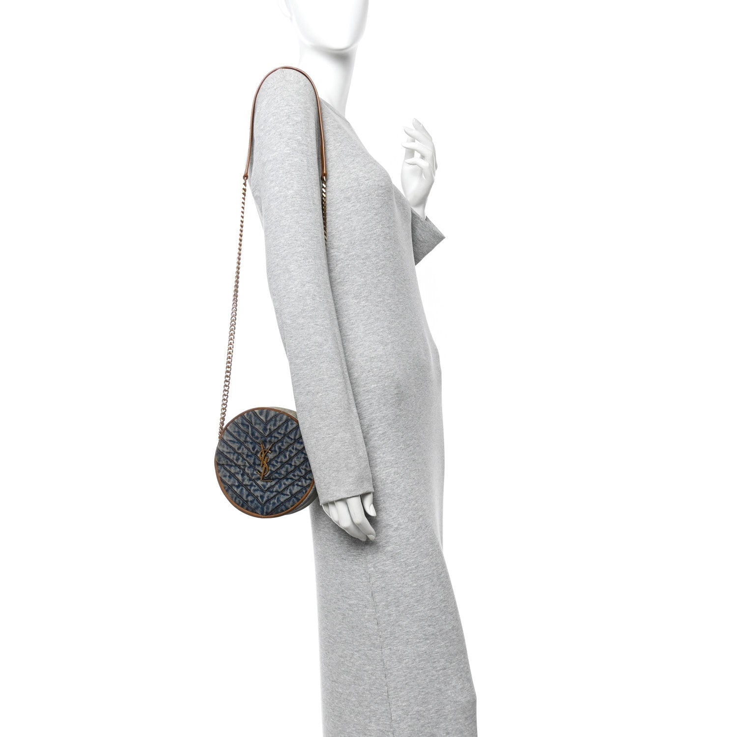 Saint Laurent Denim Quilted Monogram Round Crossbody Bag Rodeo Blue 2 of 13