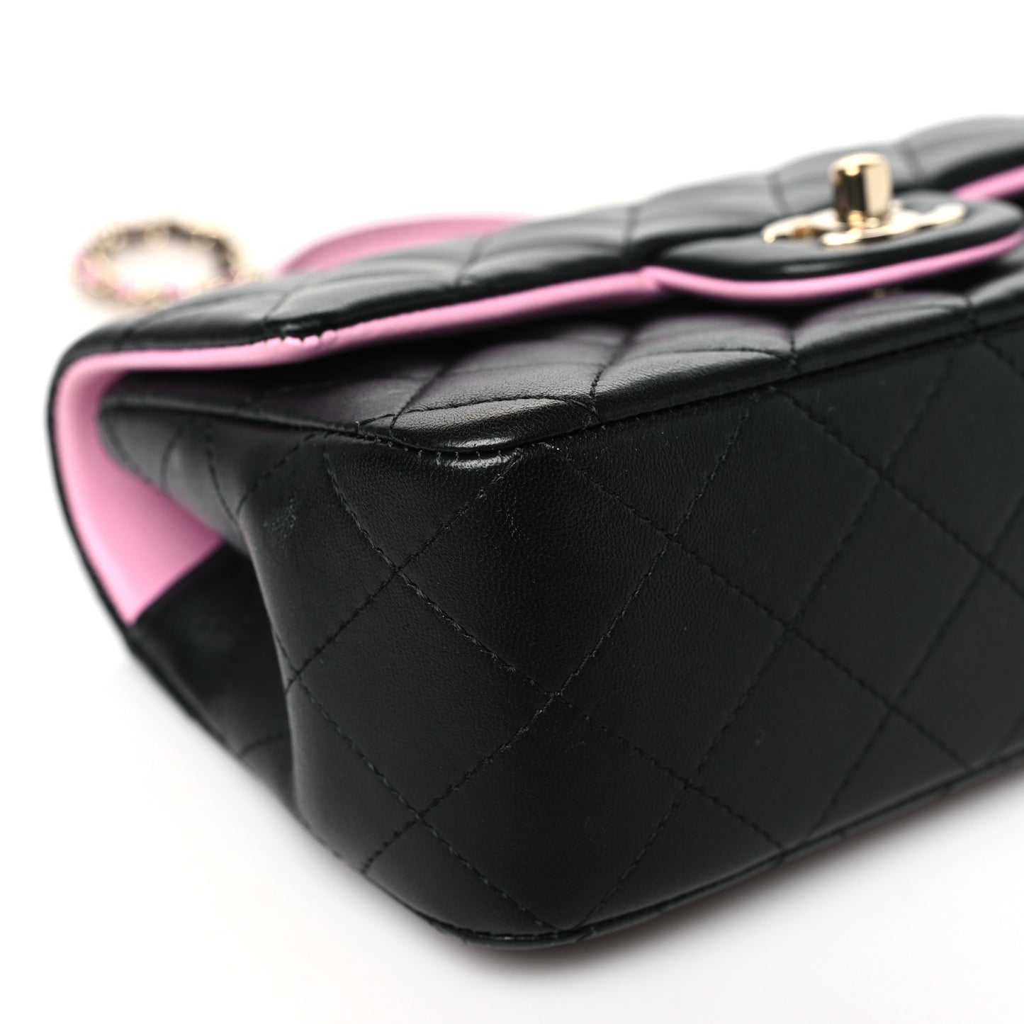 Lambskin Quilted Bi-Color Mini Top Handle Rectangular Flap Black Lilac