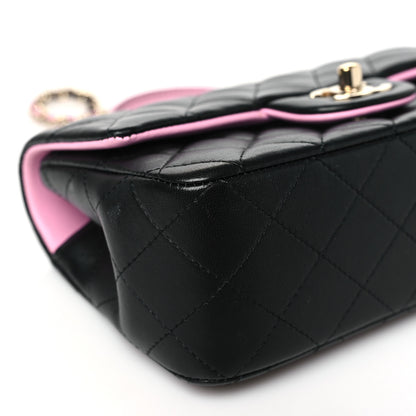 Chanel Lambskin Quilted Bi-Color Mini Top Handle Rectangular Flap Black Lilac 9 of 10
