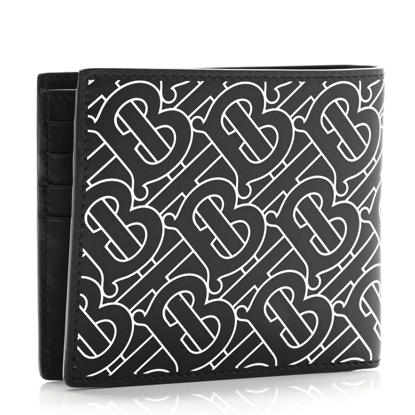 Calfskin Embossed TB Print Bi-Fold Wallet Black White