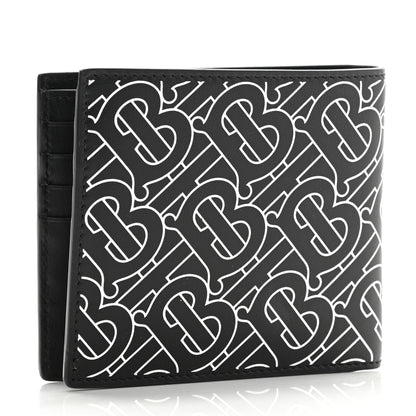 Burberry Calfskin Embossed TB Print Bi-Fold Wallet Black White 3 of 8