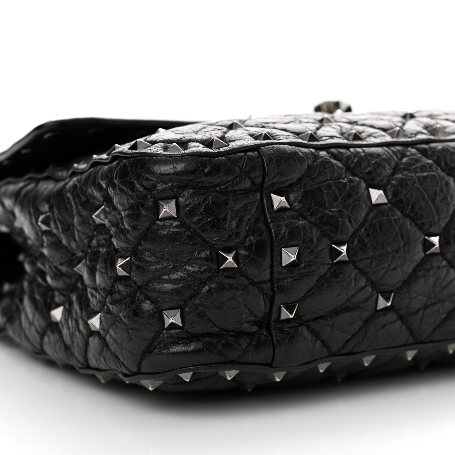 Valentino Garavani Craquele Nappa Medium Rockstud Spike Shoulder Bag Black 8 of 15