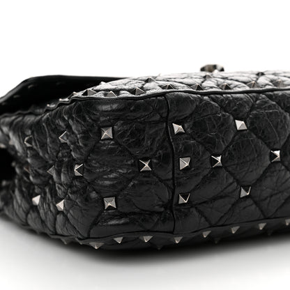 Valentino Garavani Craquele Nappa Medium Rockstud Spike Shoulder Bag Black 8 of 15