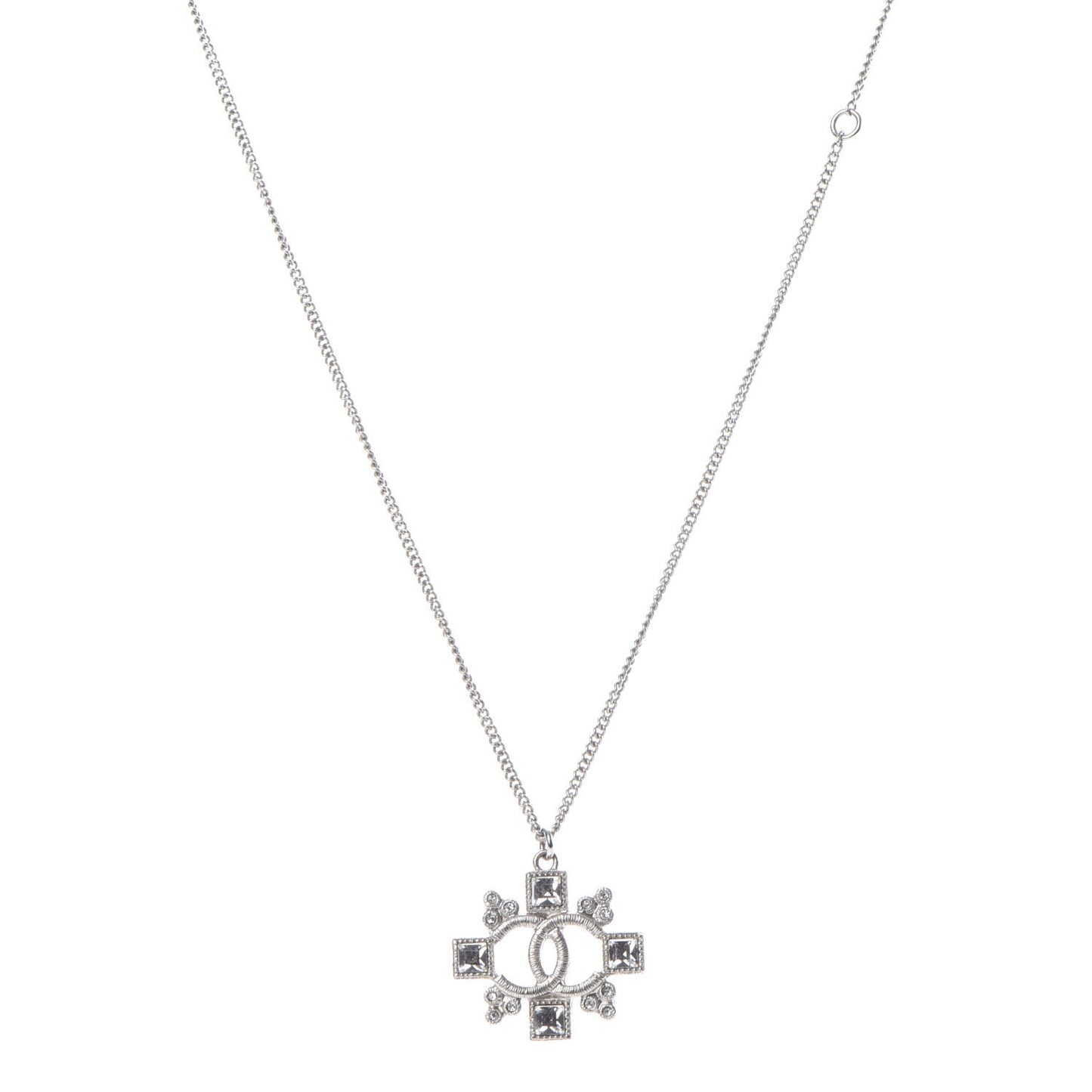 Crystal CC Pendant Necklace Silver