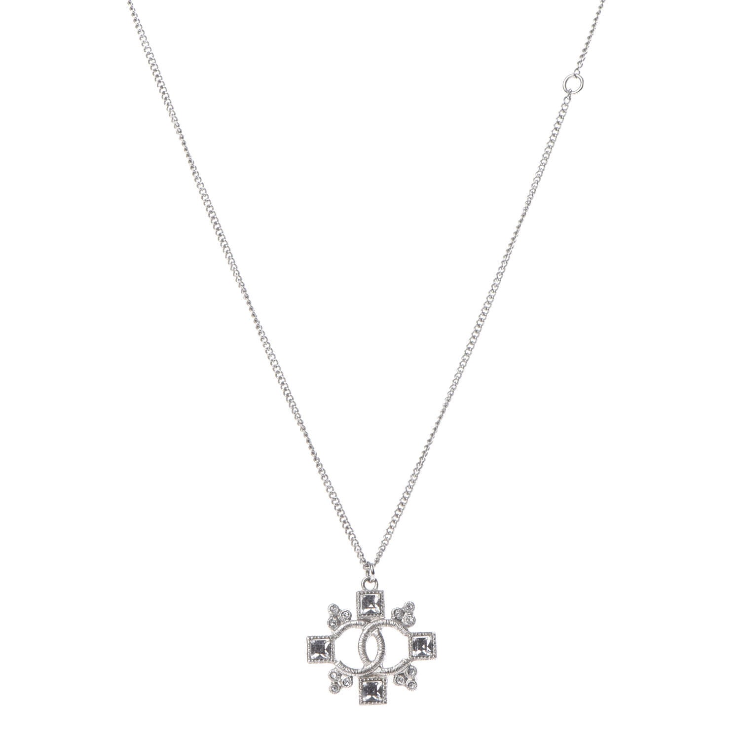 Chanel Crystal CC Pendant Necklace Silver 1 of 8