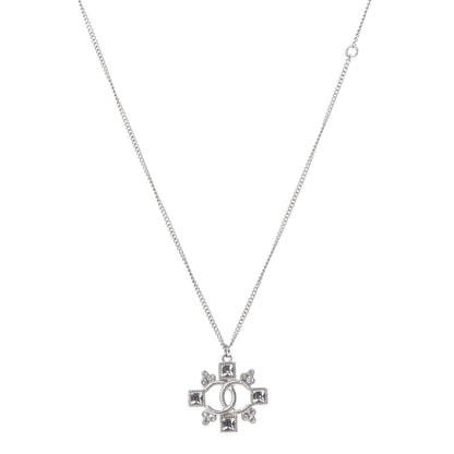 Chanel Crystal CC Pendant Necklace Silver 1 of 8