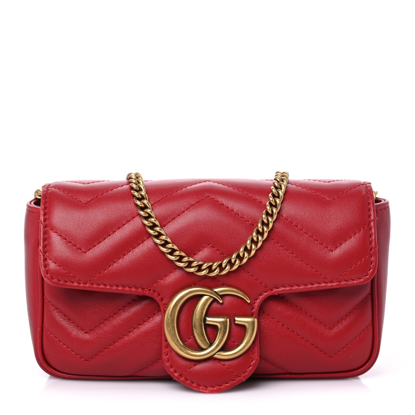 Calfskin Matelasse Super Mini GG Marmont Shoulder Bag Hibiscus Red