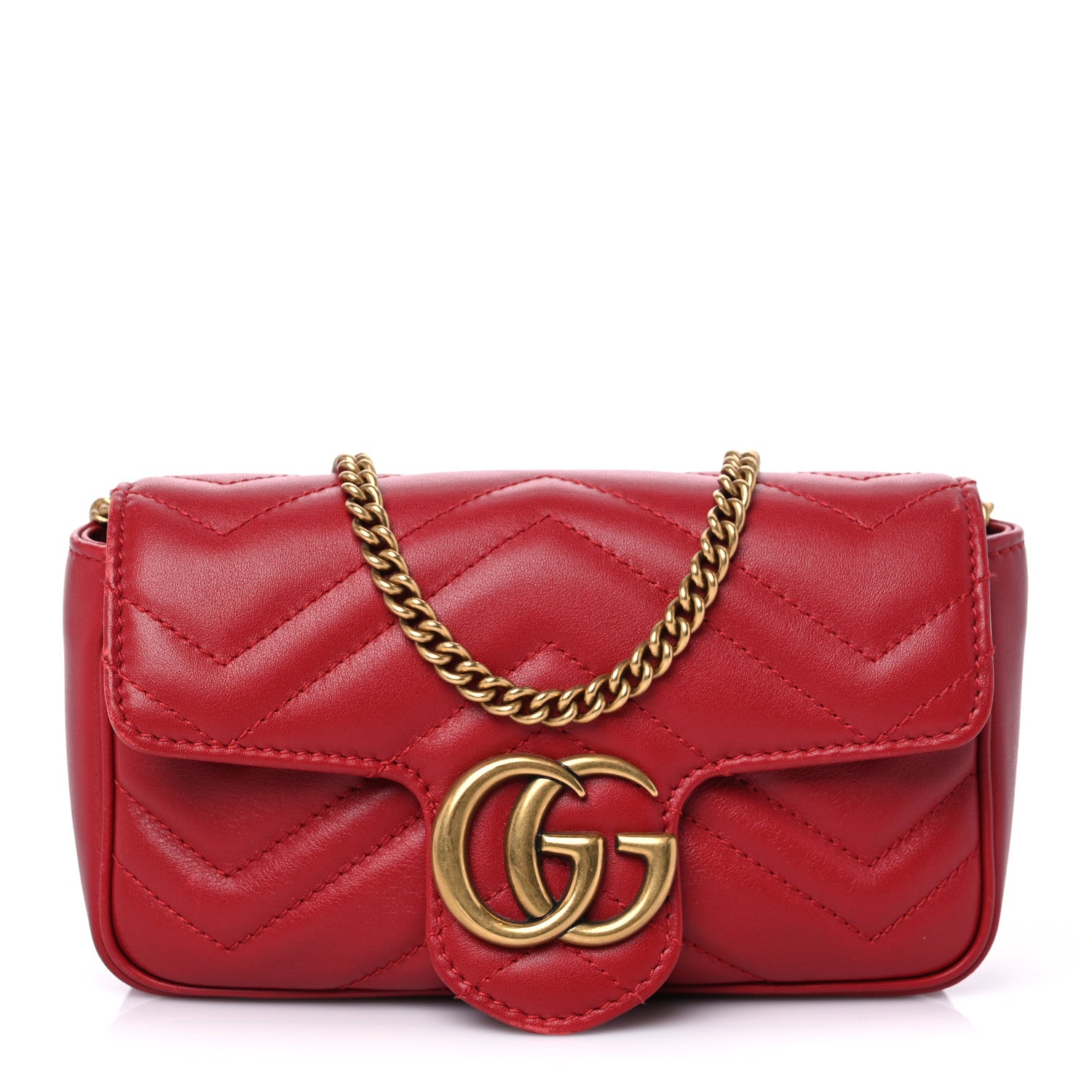 Gucci Calfskin Matelasse Super Mini GG Marmont Shoulder Bag Hibiscus Red 1 of 7