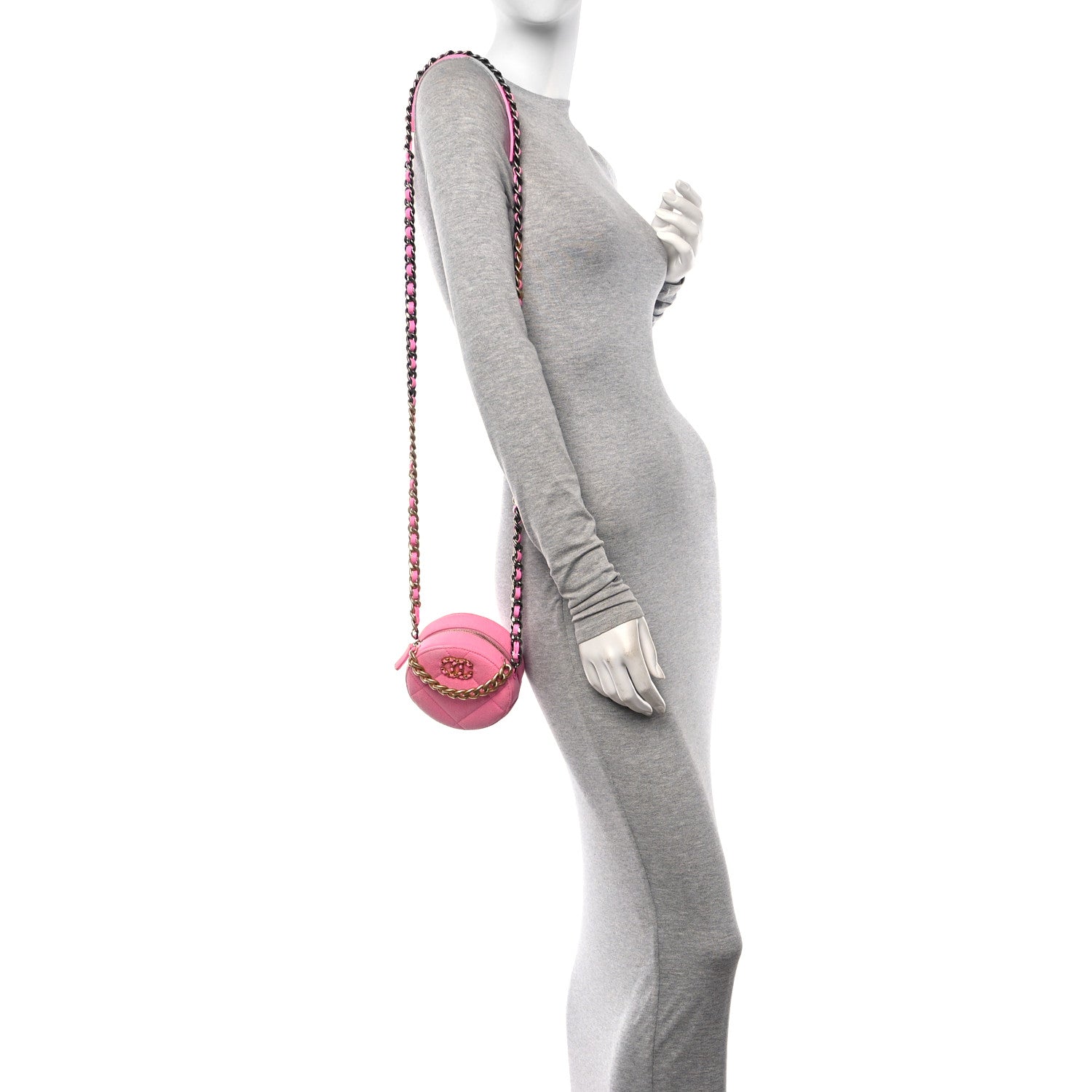 Chanel Denim Chanel 19 Round Clutch With Chain Pink 2 of 11