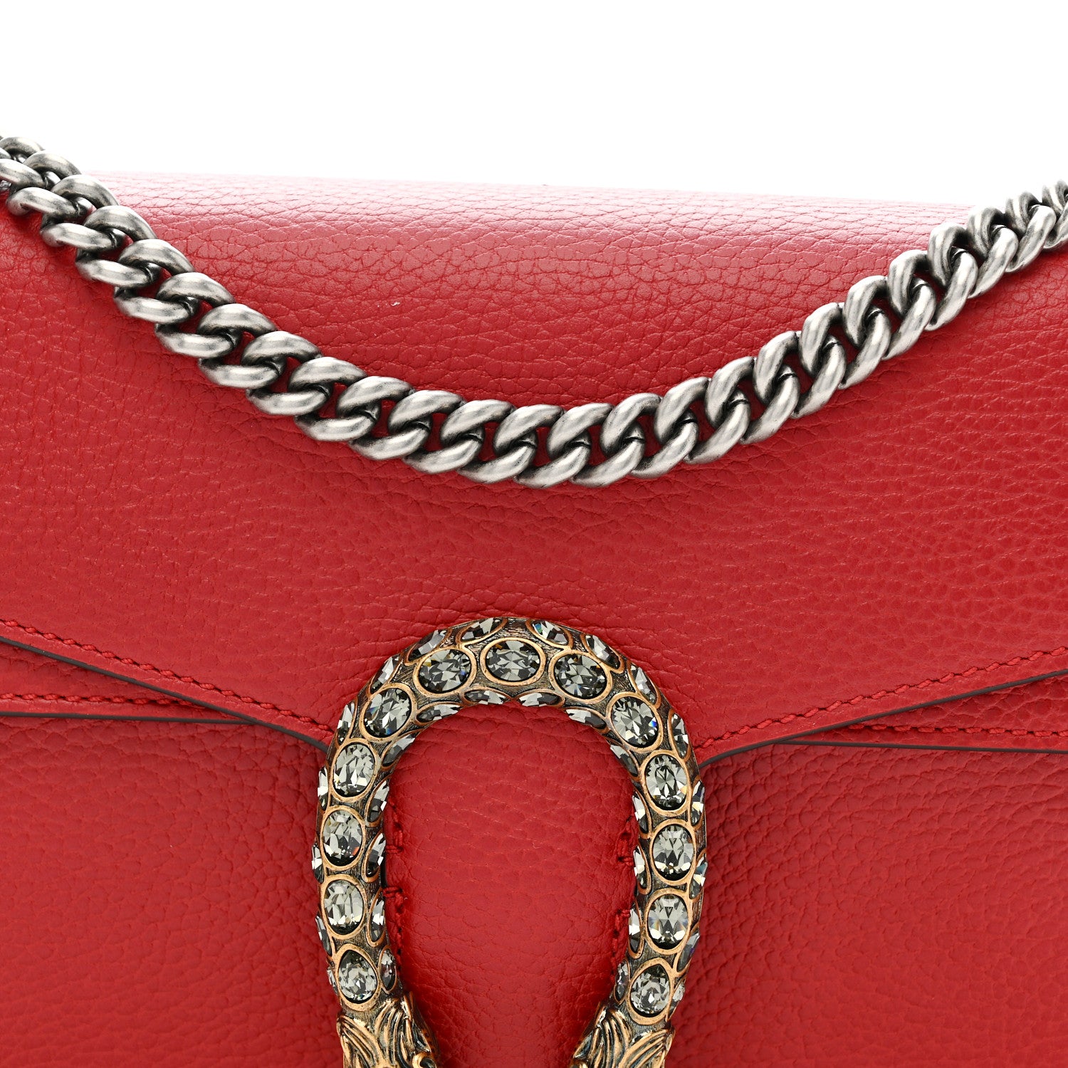 Gucci Dollar Calfskin Swarovski Crystal Small Dionysus Shoulder Bag Hibiscus Red 9 of 11
