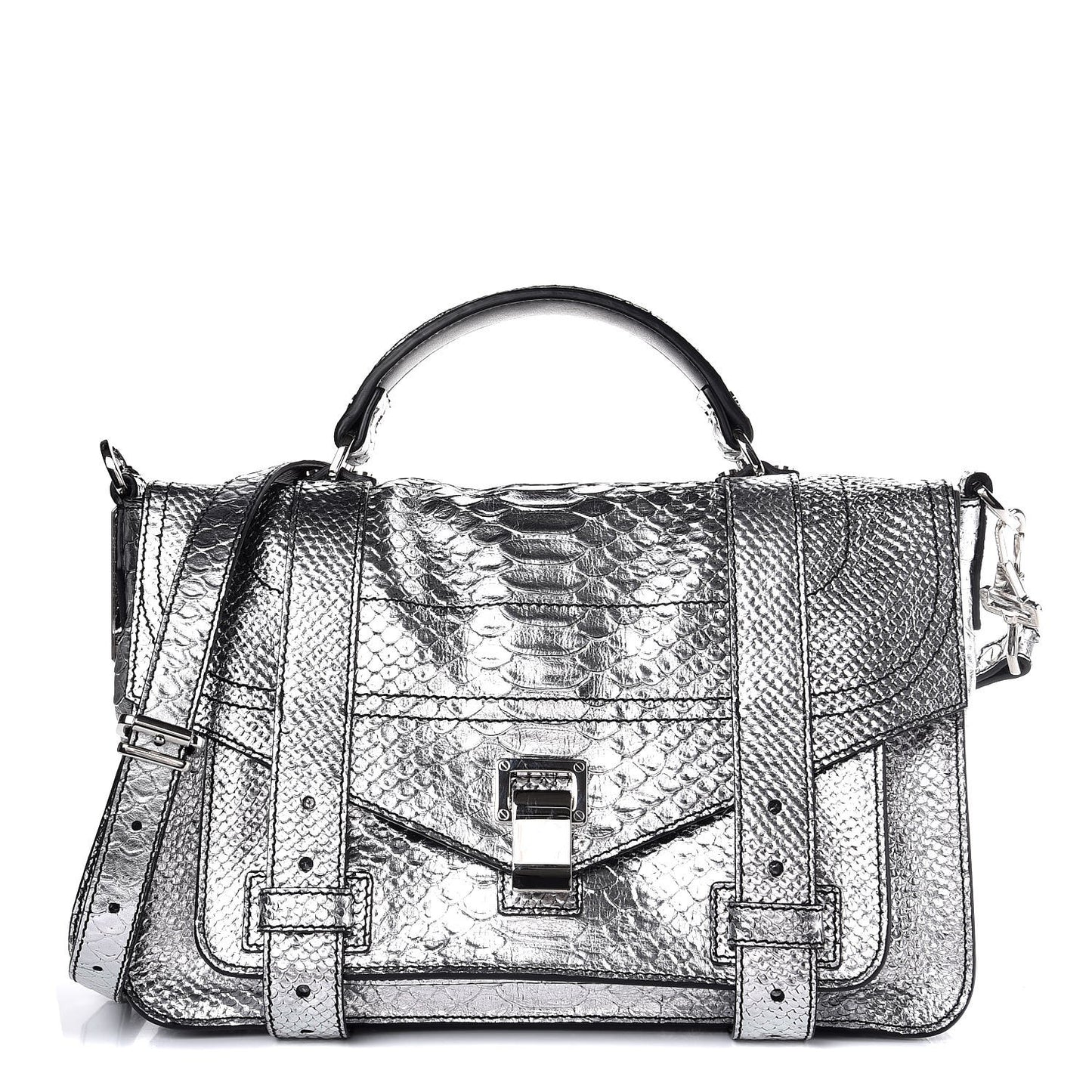 Python Calfskin Embossed Medium PS1 Satchel Silver