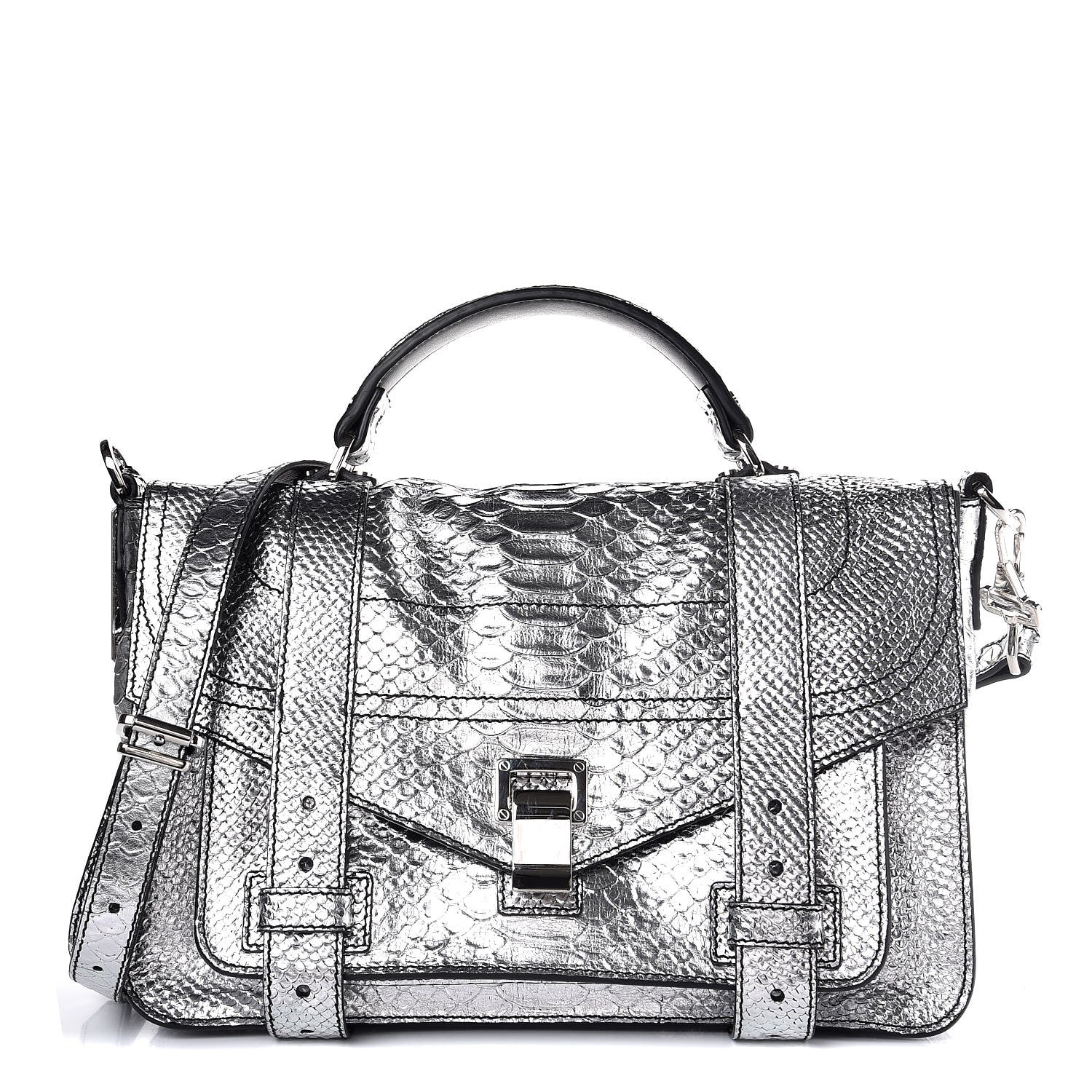 Proenza Schouler Python Calfskin Embossed Medium PS1 Satchel Silver 1 of 7