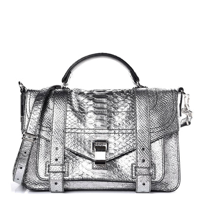 Proenza Schouler Python Calfskin Embossed Medium PS1 Satchel Silver 1 of 7