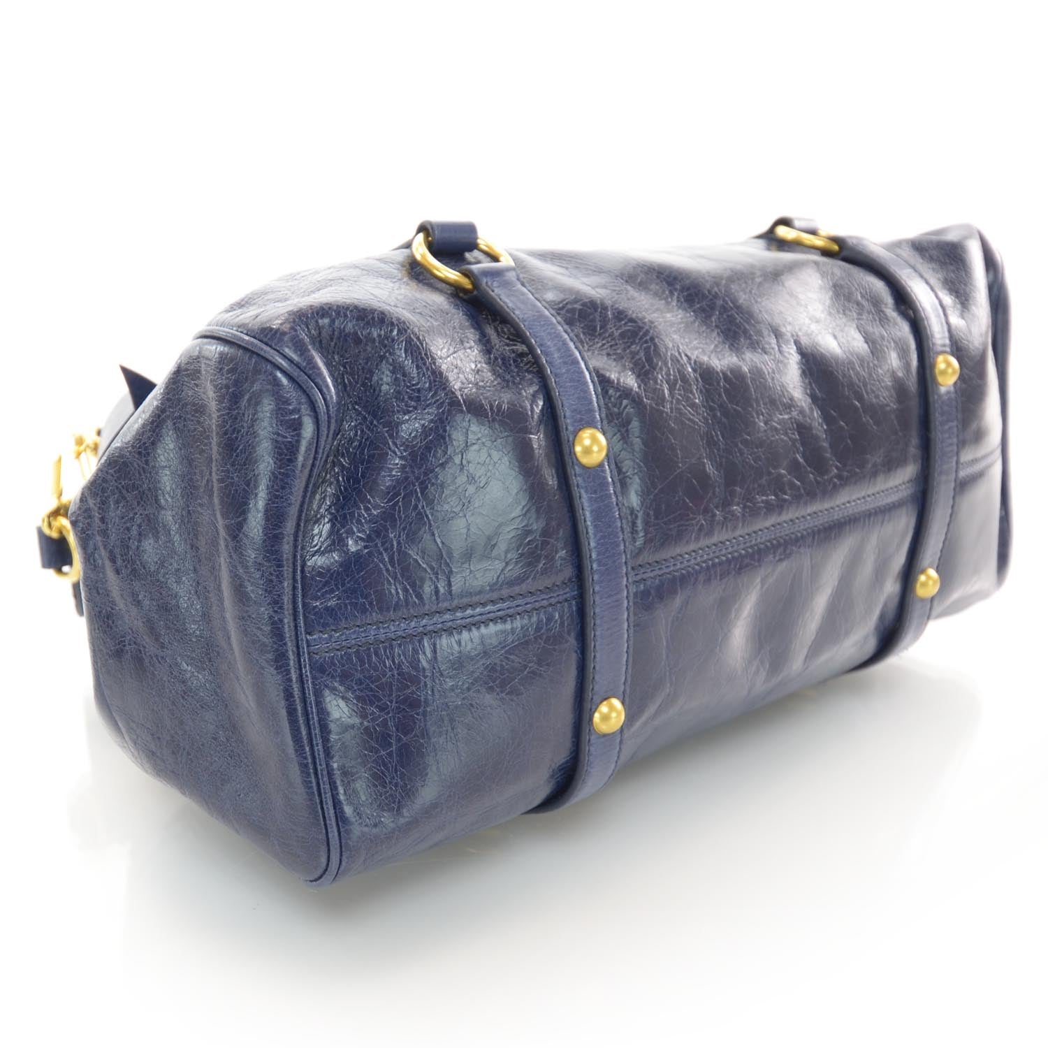 Miu Miu Leather Vitello Lux Bow Bag Blue 4 of 7