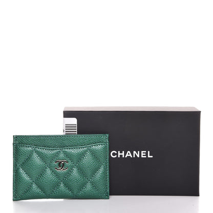 Chanel Metallic Caviar Quilted Card Holder Green 9 of 9