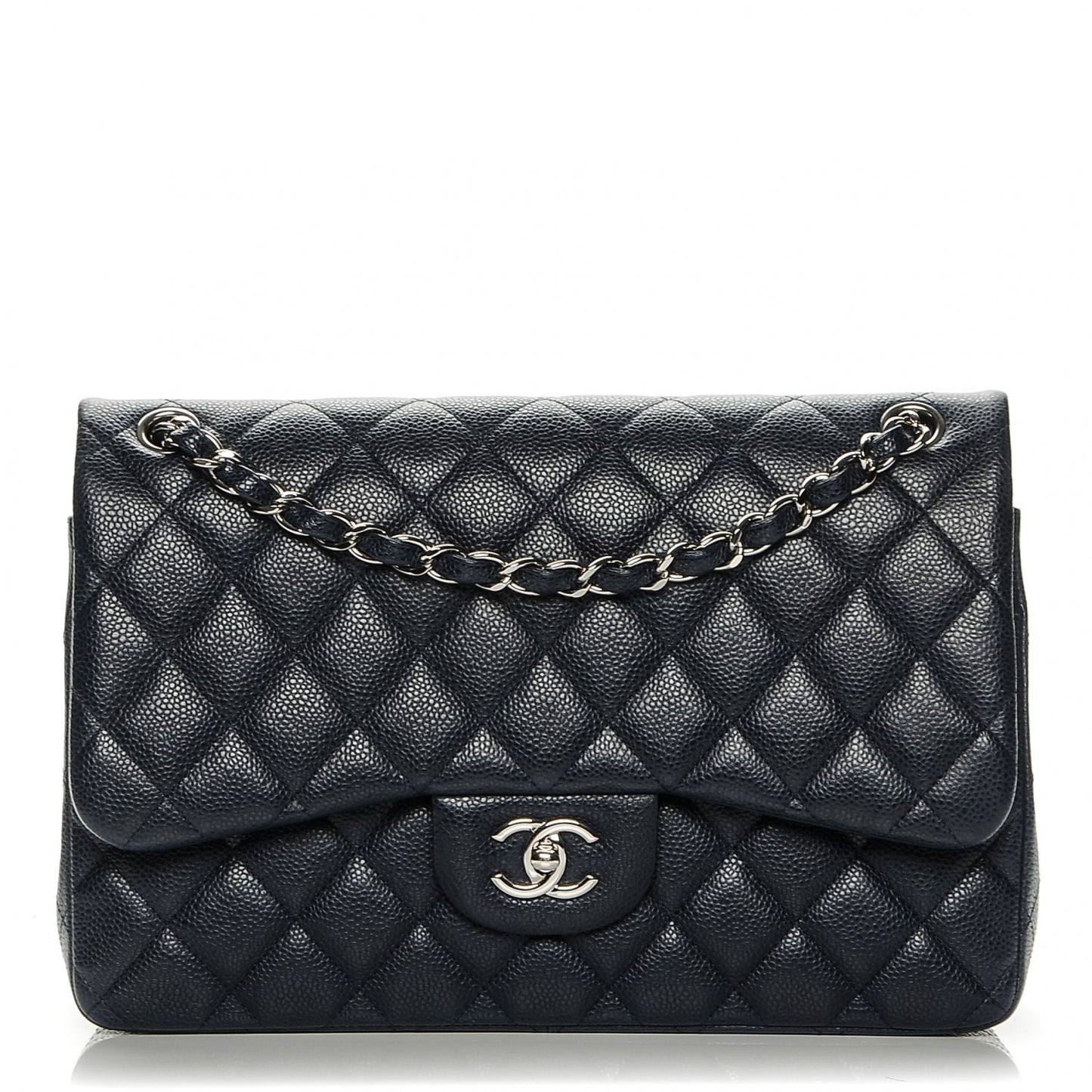 Caviar Quilted Jumbo Double Flap Navy Blue