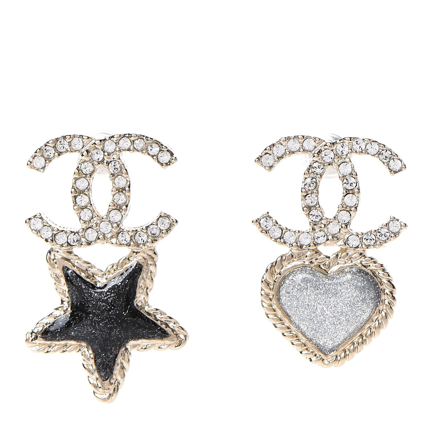 Crystal Enamel CC Star Heart Earrings Gold