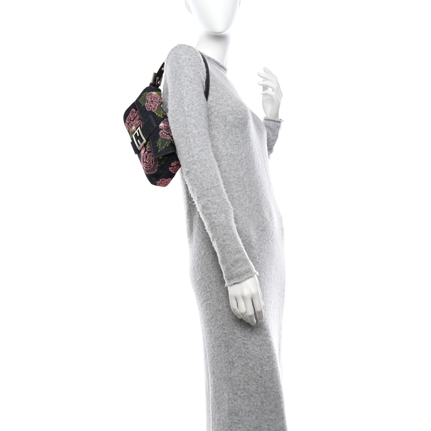 Denim Lace Embroidered Floral Baguette Blue Multicolor